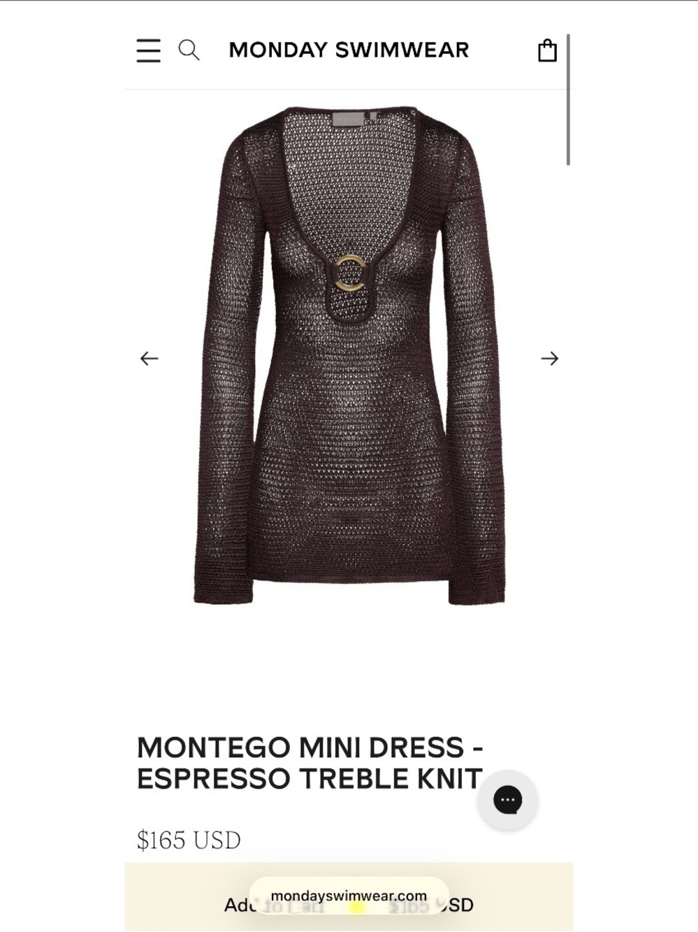 Monday Swimwear Montego Dress Size Medium in Espresso